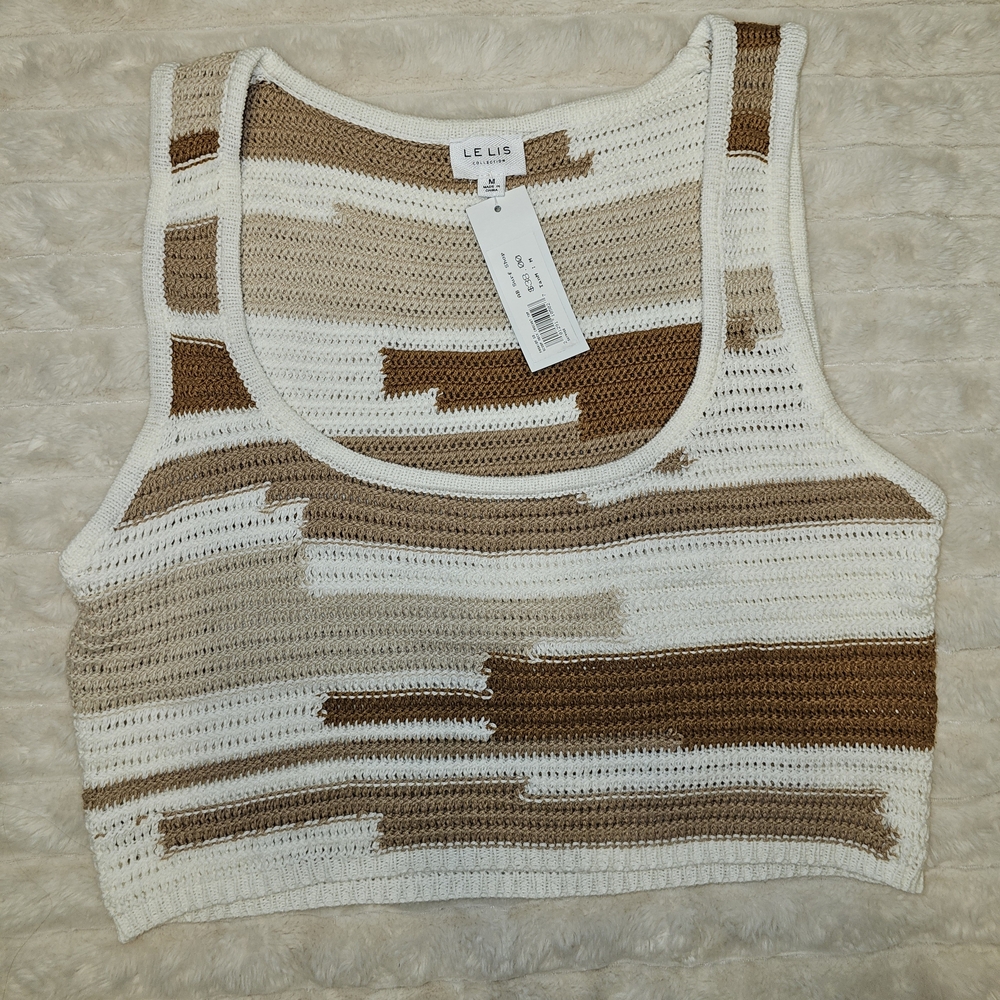 Le Lis Women's Crochet Crop Top - White and Brown